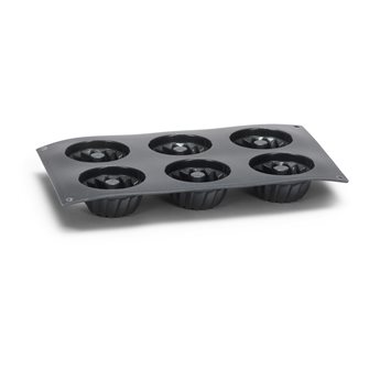 Silikonform mit Metallpartikeln schwarz für 6 Mini-Gugelhupf
