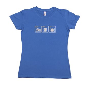 Damen T-Shirt XXL Farm Cook Eat Tom Press blau mit grauem Aufdruck
